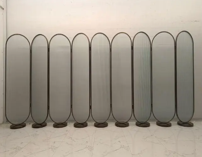 Arched frosted glass privacy screen with eight panels for larger lounges, suites, and open-plan interiors