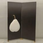 Black pear folding screen room divider with two-panel minimal art