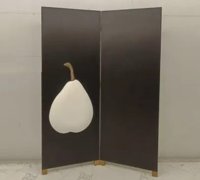 Black pear folding screen room divider with two-panel minimal art