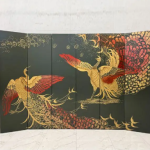Black phoenix wall art screen with six-panel oriental bird art