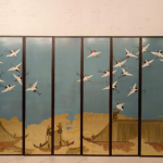 Blue crane landscape wall art screen with seven-panel oriental bird art