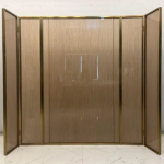 Bronze textured glass privacy screen with four panels for modern living rooms, hotel suites, and reception spaces