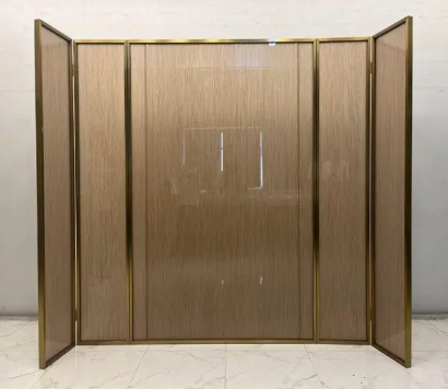 Bronze textured glass privacy screen with four panels for modern living rooms, hotel suites, and reception spaces
