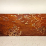 Copper bird garden wall art screen with six-panel oriental botanical art