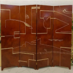 Copper geometric folding screen room divider with five-panel modern abstract art