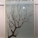 Frosted plum blossom wall art screen with single-panel oriental botanical art