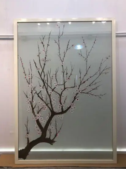 Frosted plum blossom wall art screen with single-panel oriental botanical art