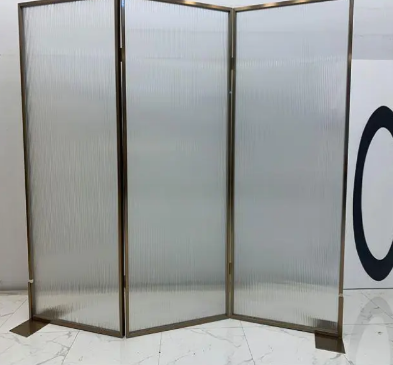 Frosted ribbed glass privacy screen with three panels for apartments, bedrooms, and compact modern interiors