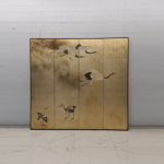 Gold bird floral decorative screen with two-panel oriental art divider design