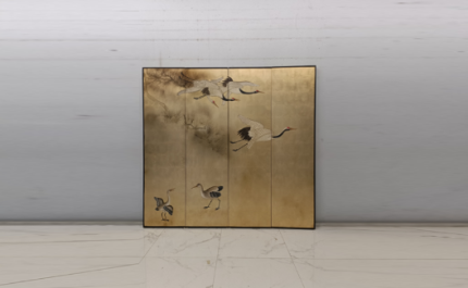 Gold bird floral decorative screen with two-panel oriental art divider design