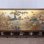 Gold bird garden wall art screen with four-panel oriental botanical art