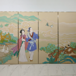 Gold garden figure wall art screen with four-panel oriental story scene
