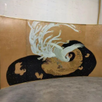 Gold phoenix folding screen room divider with six-panel oriental bird art
