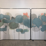 Green mountain folding screen room divider with four-panel modern landscape art