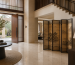 Luxury villa foyer with an oriental folding screen used for privacy and layered arrival