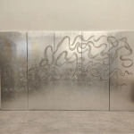 Silver abstract line wall art screen with five-panel modern metal art