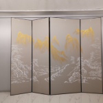 Silver gold mist landscape folding screen room divider with five-panel Asian art