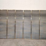 Silver textured folding screen room divider with seven-panel modern metal design