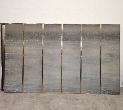 Silver textured folding screen room divider with seven-panel modern metal design