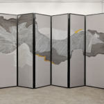 Silver wave landscape folding screen room divider with six-panel modern art
