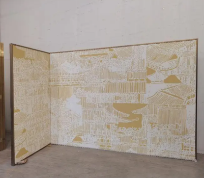 White Gold City Pattern Screen | Modern Decorative Room Divider luxury folding screen room divider