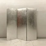 Gradient metal folding screen room divider with three-panel modern Asian decor