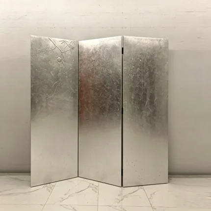Gradient metal folding screen room divider with three-panel modern Asian decor