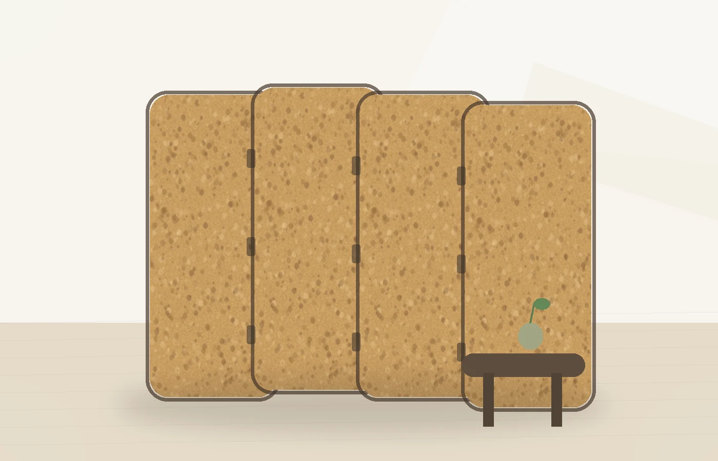 Cork Speckled Texture Direction concept folding screen room divider for eco-conscious interiors